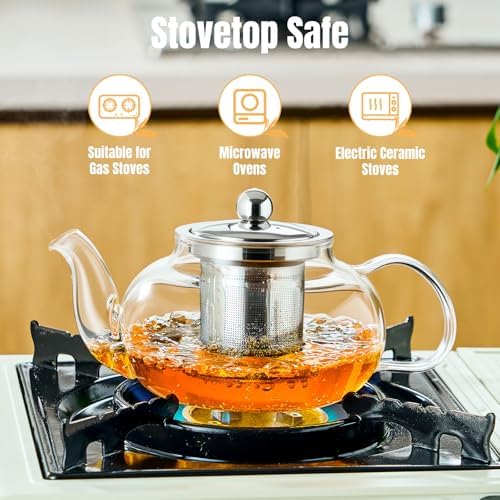 Baalaka Tea Pot with Infuser for Loose Tea, 20 oz Glass Stovetop Kettle - Image 5