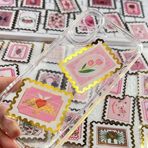 50 PCS Cartoon love stamps Stickers Aesthetic PET Stickers Gold Stamp Decal Waterproof Decorative Decals for Scrapbook DIY Crafts Album Bullet Journal Planner Water Bottles Laptop Phone (Gold stamp-B) - Image 4