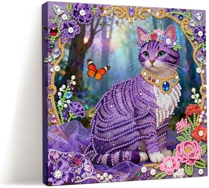 ARTopet DIY Pearl Painting Kit with Frame Gemstone Pearl Diamond Dots Beads Canvas Art Craft for Adult Beginners Display for Tabletop and Wall Mounting Home Decor-Purple Cat by ARTopet