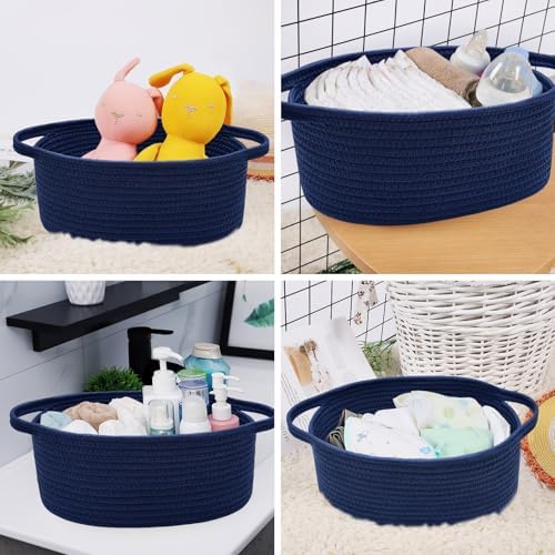 ABenkle Small Basket with Handles, Boho Decorative Rope Woven Dog Cat Toy Storage Bin Shelf Storage Organizer, Easter Christmas Gift Basket, 12"x8"x5" - Image 3