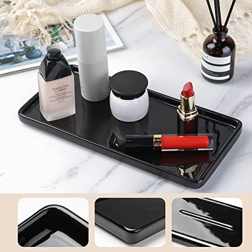 Gurygo 10" Bathroom Tray, Ceramic Vanity Tray for Bathroom, Small Ceramic Trays, Kitchen Soap Trays for Kitchen Counter (Black, 10",Set/1) - Image 3