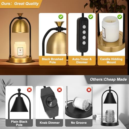 Hong-in Gold Candle Warmer Lamp with Timer-Modern Room Decor Aesthetic Vintage, Gifts for Women,Dimmable Wax Melt Warmer for Scented Wax with 2 Bulbs - Image 6