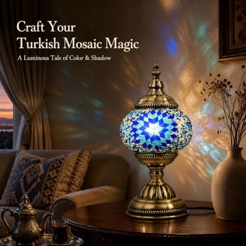 DIY Turkish Mosaic Lamp Kit for Adults & Teens, 5.2" Shade, Blue - Image 5