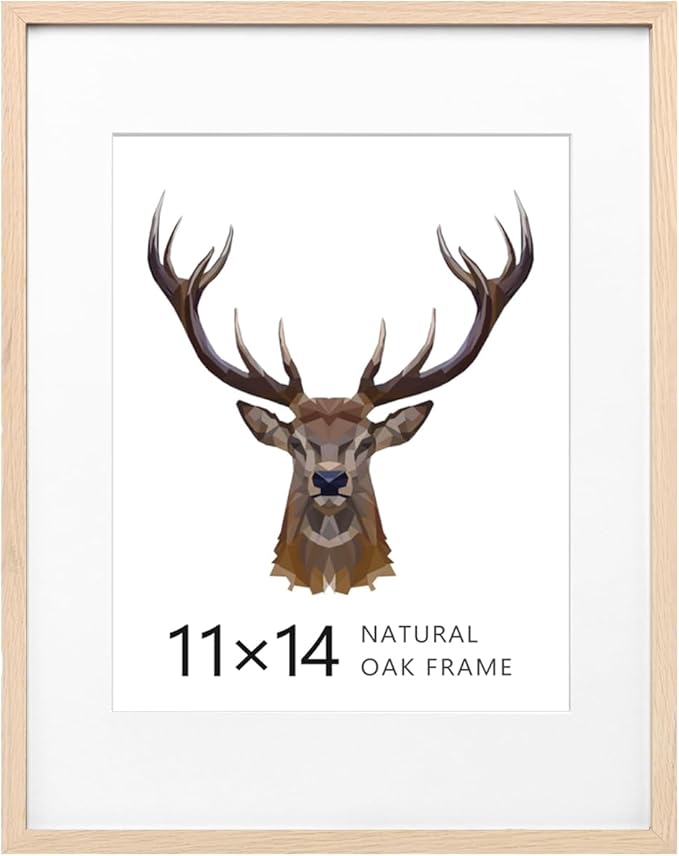 KINLINK 11x14 Frame Natural Oak Wood Frame with Acrylic Plexiglass, 1 Pack