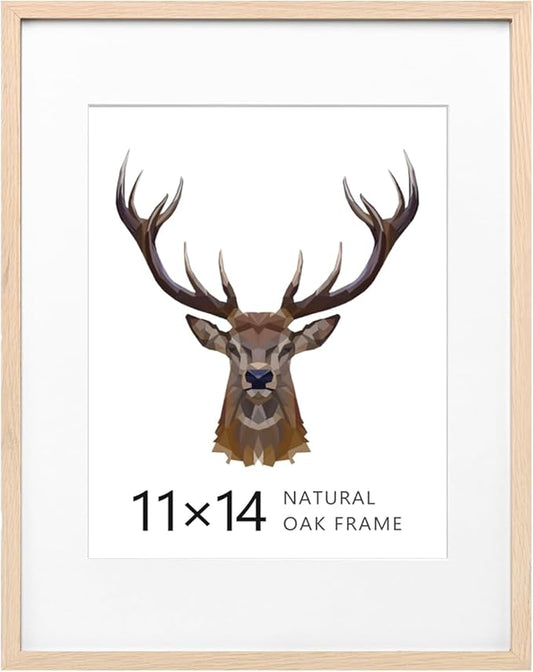 KINLINK 11x14 Frame Natural Oak Wood Frame with Acrylic Plexiglass, 1 Pack