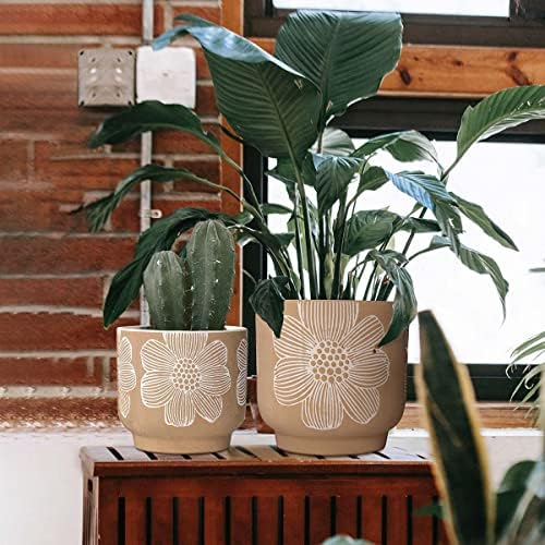 Ceramic Plant Pots, 8+6 Inch, 2 Pcs Indoor Planters with Drainage Holes - Image 3