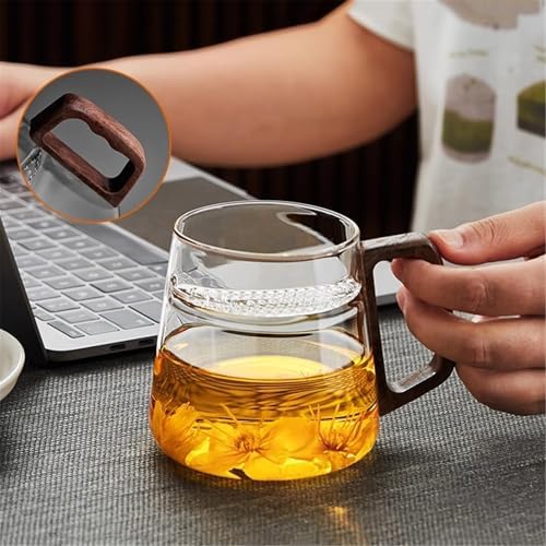 Drinking Glasses Clear Borosilicate Glass Cup with Wood Handle, 18oz(Clear) - Image 6