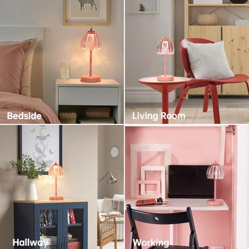 Shenmoyl Rechargeable Table Lamp with 5200mAh Battery & Touch Control - 3 Adjustable Color Temperatures, Cordless Dimmable Table Light for Bedroom, Office Desk, Nightstand (Clear Pink,Pink Base) - Image 5
