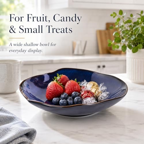 Blue Ceramic Decorative Bowl –10.4" Small Trinket Dish, Fruit Bowl, Candy Dish, Key Bowl for Entryway Table, Jewelry & Ring Dish, Porcelain Catchall Dish for Kitchen, Bedside, Living Room Home Decor - Image 4