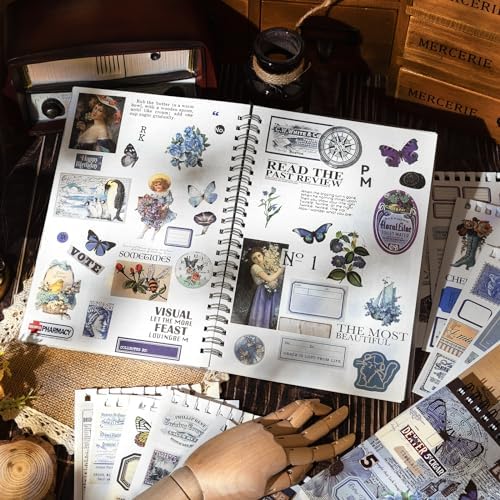 473pcs Vintage Washi Sticker Book & Blue Ephemera - Image 5