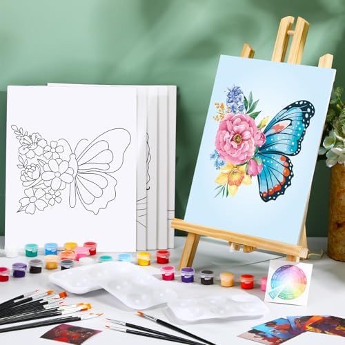 Dinifee 6 Pack Pre Drawn Canvas 8x10 Paint Kit for Adults, Butterfly - Image 4