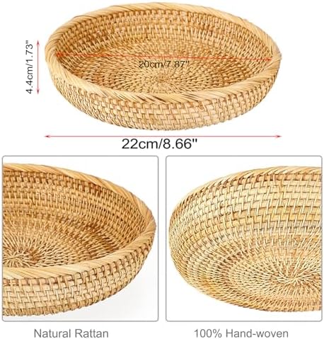 Hipiwe Small Round Keys Basket Bowl for Entryway 8.6" Wicker Rattan Basket - Image 4