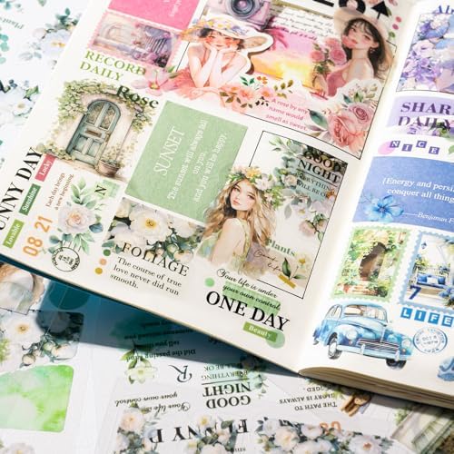YagCu Journaling Stickers, 40 Sheets Scrapbook Sticker, Romantic Seasons Junk Journal Supplies, Pre-Cut Aesthetic PET Materials, Scrapbooking Stickers for Adults, Decorative Arts Craft - Image 6