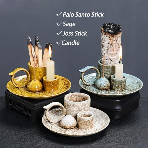 4 in 1 Ceramic Incense Burner Holder with Handle for Burning Sage, Palo Santo Stick, Joss Sticks, Candle in Your New House, Office, Yoga, Meditation Room - Image 3