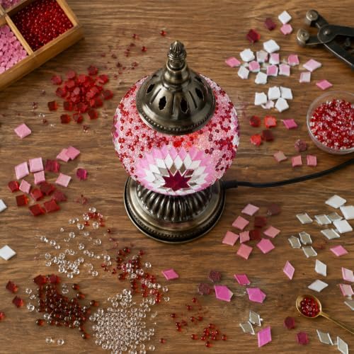 KRAFTSTORIES Turkish Mosaic Lamp Kit DIY Glass Decorative Table Bedside Night Light Tabletop for Living Room Bedroom | Make Your Own Lamp | Antique Bronze Base (Rose Garden) - Image 2