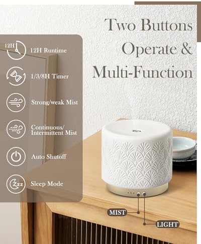 Essential Oil Diffuser - 280ml Ceramic Diffuser for Large Room & Commercial Use, 2.4MHz Aromatherapy Diffuser with Cool Mist Humidifier & Night Light, Ideal for Bedroom, Office, Yoga, Spa, Gifts - Image 2