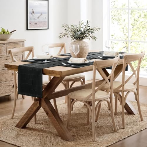 ZeeMart Linen Checked Farmhouse Table Runner, 13x60 Inches Black - Image 3