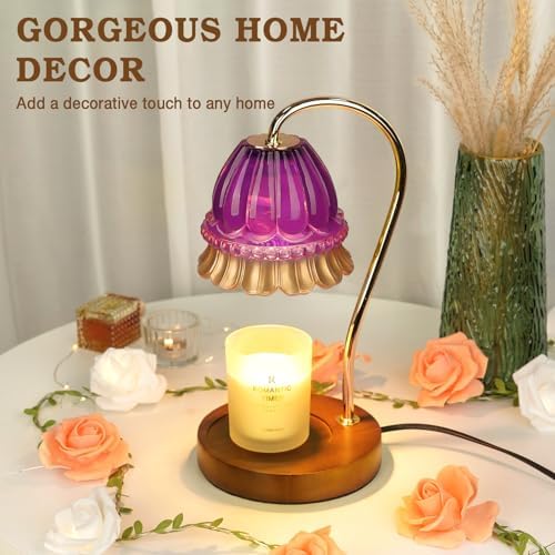 Funistree Flower Candle Warmer Lamp with Timer, Dimmable Candle Lamp Warmer, Christmas Birthday Gifts for Women Mom Her, Housewarming Home Decor, Lotus Wax Warmer for Yankee Candles - Purple Flower - Image 4