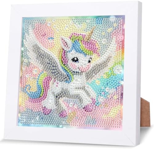GHHKUD Unicorn Diamond Art Painting Kits for Adults with Frame, Diamond Art Animals Crafts for Ages 4-6-8-12, Easy to DIY Gem Painting Gifts Home Wall Decor 15x15cm (Beautiful Packages) by GHHKUD