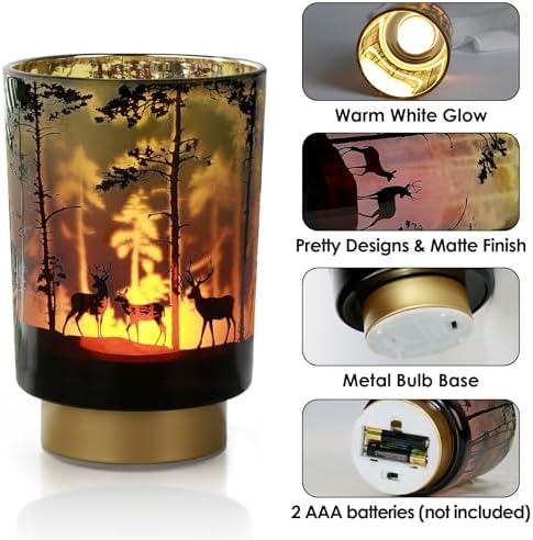Eywamage Small Battery Operated Table Lamp with Remote, Forest Deer Cordless Glass Lamp for Bedroom Living Room Kitchen Entryway - Image 3