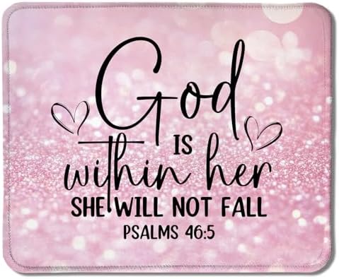 Pink Christian Mouse Pad, God is Within Her She Will Not Fall Bible Verse Mouse Pad for Wireless Mouse Computers Laptop Pink Desk Accessories, Christian Gifts for Women, 9.5x7.9 Inch by Unknown