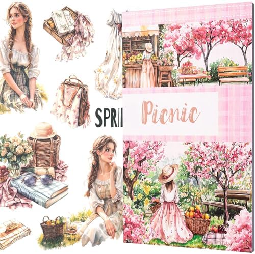 YagCu Scrapbook Sticker Book, Picnic Journaling Stickers, Junk Journal Supplies, Pre-Cut Aesthetic Scrapbooking for Adults, Decorative Ephemera Bullet Planner DIY Arts Craft Collage by YagCu