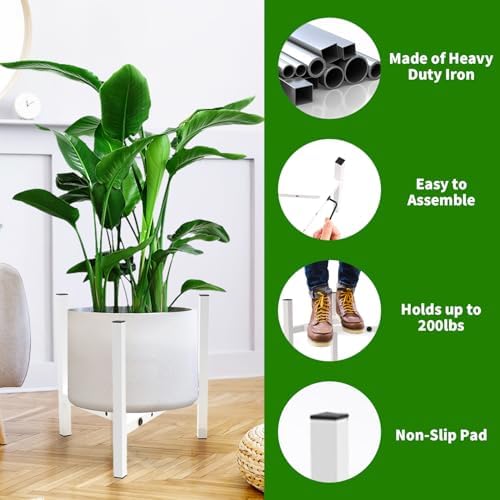 Aripark Plant Stand Indoor Adjustable, Metal Modern Plant Stands, Heavy Duty Stable Plant Pot Small Flower Holder Indoor Outdoor Corner, Fit 8 9 10 11 12 inch Pots, White (Pot & Plant Not Included) - Image 2