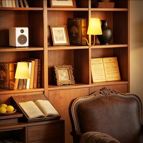 AELS Vintage Bookshelf Lamp with Bulb, 3-Color Touch Control Dimmable Table Lamp with Linen Shade, Modern Bookend Lamp for Bedroom, Office & Bookshelf Decor, Tree of Life Brown & Gold - Image 5