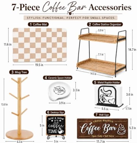 7 PCS Coffee Bar Accessories Set, Farmhouse Coffee Station Organizer Kit - Image 2