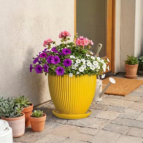 Ceramic Planters for Indoor Plants, 10 Inch Plant Pot Indoor with Drainage Hole and Saucer, Modern Large Flower Pots for Indoor Plants, Round Planter, Home Garden Decor, Gardening Gifts, Yellow - Image 7