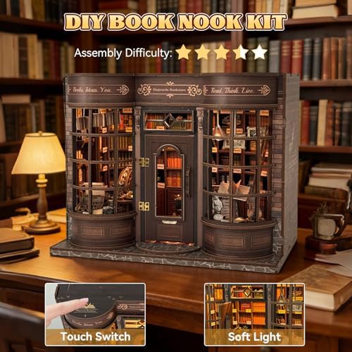 DIY Miniature House Kit, Book Nook Kit with LED Light, 3D Wooden Puzzle Bookshelf Decor Building Kit, Birthday Gifts for Family & Friends - Image 4