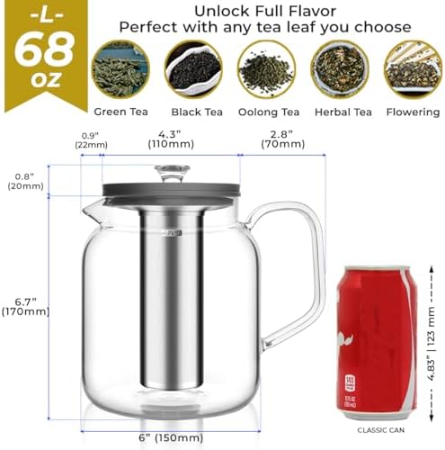 Aquach 68oz Glass Teapot Stovetop Safe with Loose Leaf Tea Steeper - Image 4
