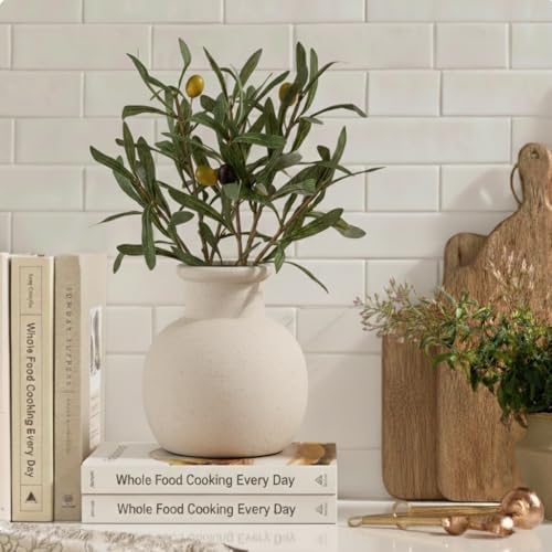 SIDUCAL Ceramic Rustic Farmhouse Vase | 6 Inch Pottery Decorative Boho Flower Vase for Home Decor, Table, Living Room, Bathroom Decoration, Shelf Decor, Mantel, Wedding, White - Image 5