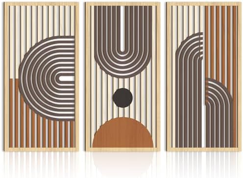 IARTTOP Mid Century Modern Decor 16x32 Inch Large Boho Wood Wall Art Abstract Wooden Wall Decor Minimalist Bohemian Orange Artwork for Living Room Bedroom Office Set of 3 by IARTTOP