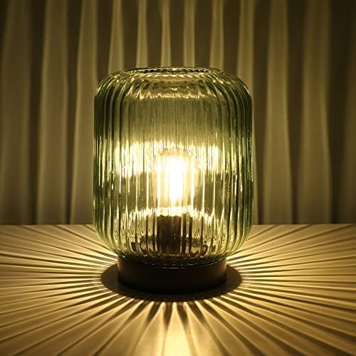 LUSHARBOR Battery Operated Lamp, Cordless Table Lamps for Home Decor, Battery Powered Nightlight with LED Bulb, Decorative Glass Beside Lamp for Bedroom Living Room-Green - Image 5