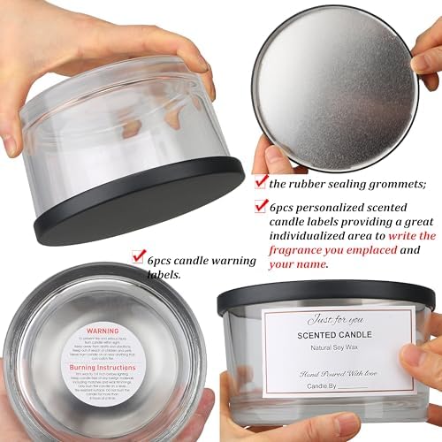 MILIVIXAY 6 Pack 24 oz Candle Jars with Metal Lids and Candle Making Kits - 3 Wick Candle Jar,Bulk Empty Clear Thick Glass Jars for Making Large Candles - Spice, Powder Containers. - Image 4