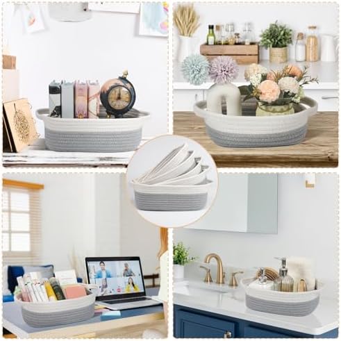 VOOWO Set of 5 Woven Baskets - Rope Storage Solutions, Nursery & Organizing, Off White & Gray - Image 6