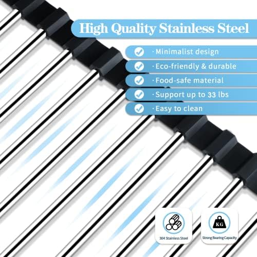 Seropy Roll Up Dish Drying Rack Over the Sink Drying Rack for Kitchen Counter, Rolling Dish Rack Over Sink Mat, Foldable Dish Drainer Stainless Steel Rack Kitchen Organization Gadgets 17.5"x11.8" - Image 4
