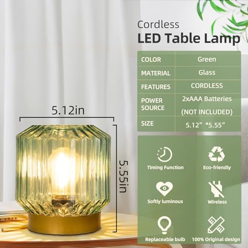 MJ PREMIER Battery Operated Lamp, Small Cordless Lamp with Timer Green - Image 2