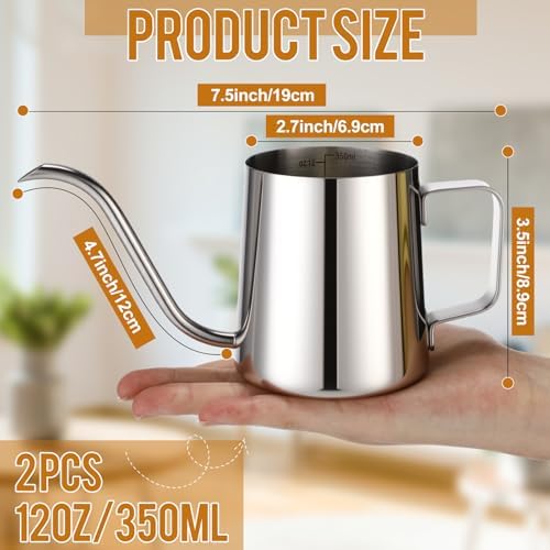 2 Pcs Small Watering Can for Indoor Plants, 12 Oz/350 ml Mini Plant Watering Pot with Long Spout and Scale 304 Stainless Steel Tiny Watering-can for Outdoor Indoor Plants Garden(Sliver) - Image 2