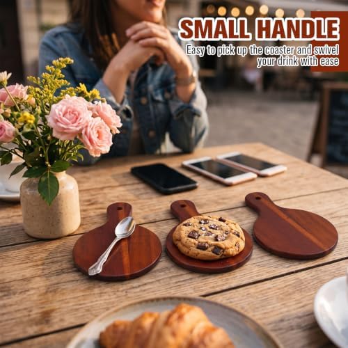 6 Set Acacia Wood Coasters with Handle, 4x6 in Paddle Shape - Image 6