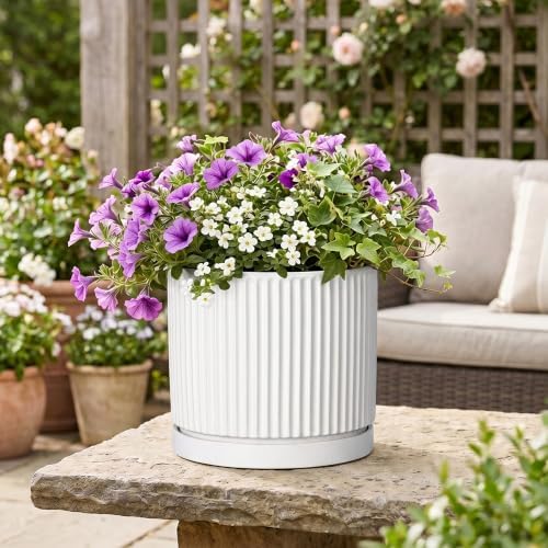 10 Inch Plant Pot, Ceramic Planters, Round Flower Pots, White - Image 5