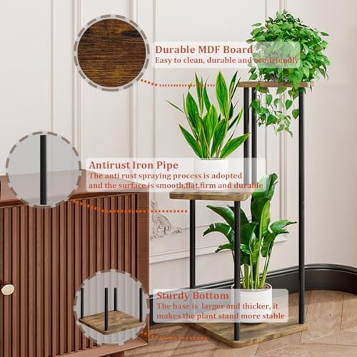 AZERPIAN Plant Stand Indoor Corner Tiered Plant Shelf 3 Tier Metal MDFBoard - Image 4