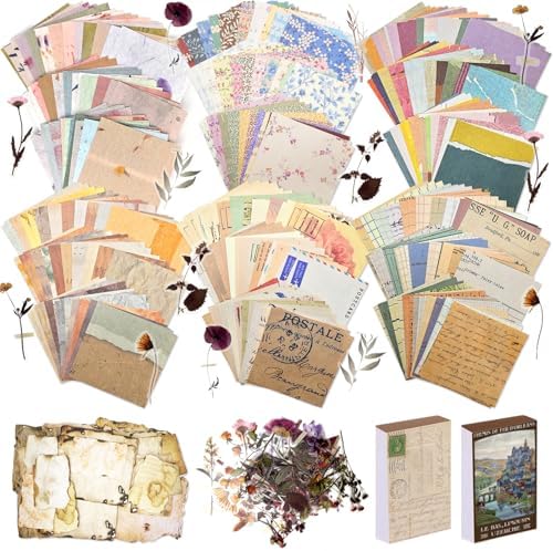 565 Pcs Vintage Scrapbook Paper Kit, Scrapbook Paper Supplies with Flowers Stickers, Journaling Decorative CraftPaper Set for Junk Journal, Retro Crafts by Naszonus