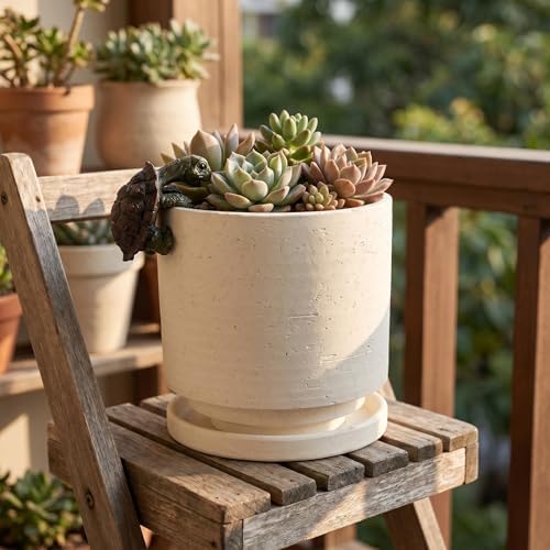 Nihow Ceramic Plant Pot with Resin Figure/Drainage Hole & Saucer,5.7 Inch - Image 5