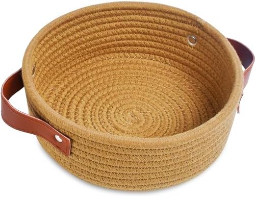 ABenkle Small Storage Basket, Mini Cotton Rope Storage Bin, Cute Tiny Shelf Baskets, Boho Decorative Toy Organizer for Nursery, Spa, Empty Gift Basket - XS, Brown by ABenkle