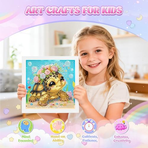GHHKUD Cute Turtle Diamond Art Painting Kits for Adults with Frame, Diamond Art Animals Crafts for Ages 4-6-8-12, Easy to DIY Gem Painting Gifts Home Wall Deco 15x15cm (Beautiful Packages) - Image 4