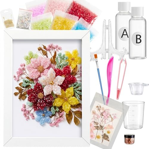 Novabright DIY Dried Flower Crushed Glass Art Kit for Adults Beginners, Sea Glass Mosaic Resin Craft Set for Home Decor, Wedding Gifts Handmade Boho Home Bedroom Office Bookshelf Table Decoration by Unknown