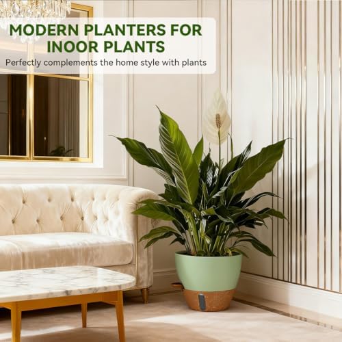 8/9/10 Inch Self Watering Pots, Plastic Flower Pots with Multi Mesh Drainage Holes and Water Level Indicator & Deep Reservoir for Indoor Outdoor Garden Plants and Flowers (Green) - Image 2