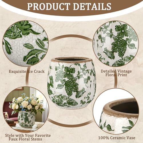 SiliFine Ceramic Planter Ice Crackle Drainage Holes,Vintage Green Style - Image 5